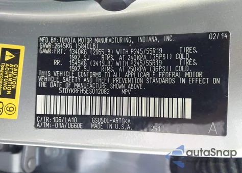 2014 Toyota Highlander Limited V6 z USA, uszkodzony, nr VIN 5TDYKRFH5ES012082